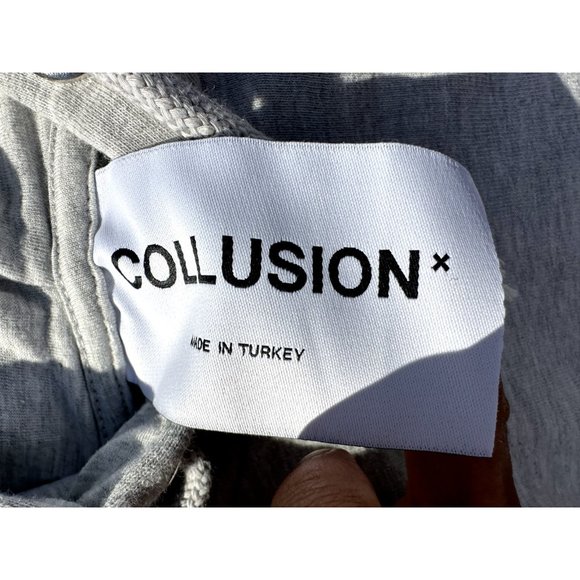 Collusion Mens Small Gray Sweater Hoodie Long Sleeve Drawstring Fleece - Picture 3 of 8